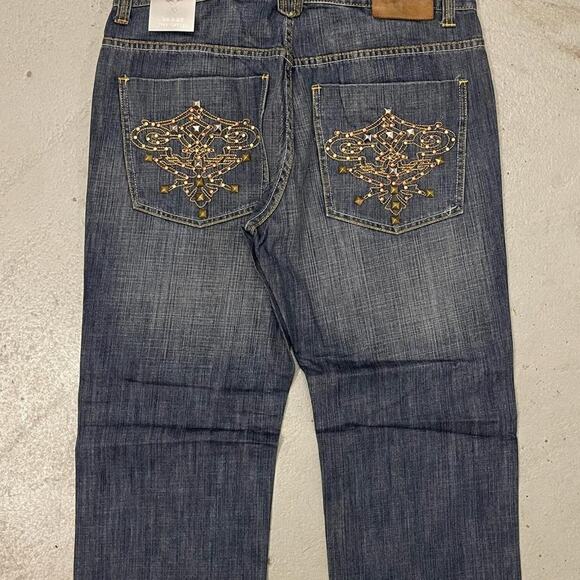 Vintage Royal Blue Baggy Y2k Denim Rock Jeans Mens Navy Blue Size 36x32 - Picture 3 of 6